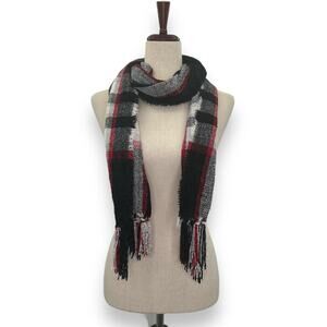 NEW Style & Co Cozy Plaid Scarf Black Red Holiday Plaid Rectangle Chenille NEW